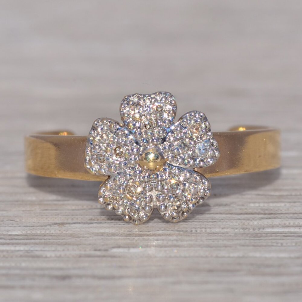 Natural Diamond Adjustable Floral Ring in Yellow Gold